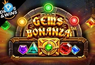 Un'immagine colorata e accattivante del gioco 'Gems Bonanza', che enfatizza i brillanti simboli di gemme e la promessa di generose ricompense.